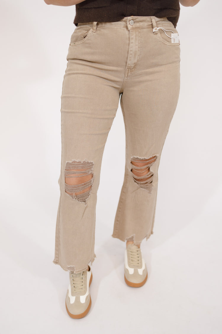 Z Acid Wash Distressed Jeans, ASH MOCHA