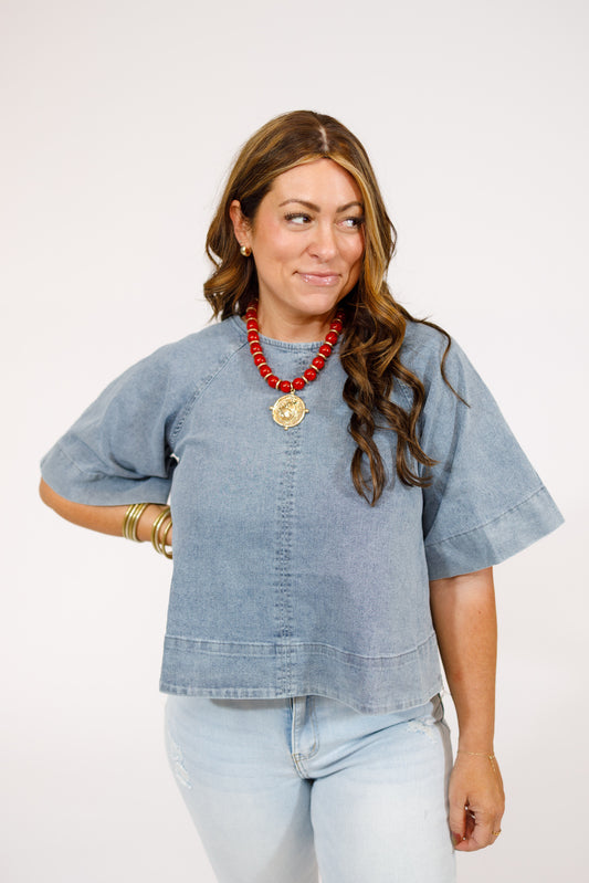 Light Blue Denim Back Tie Top