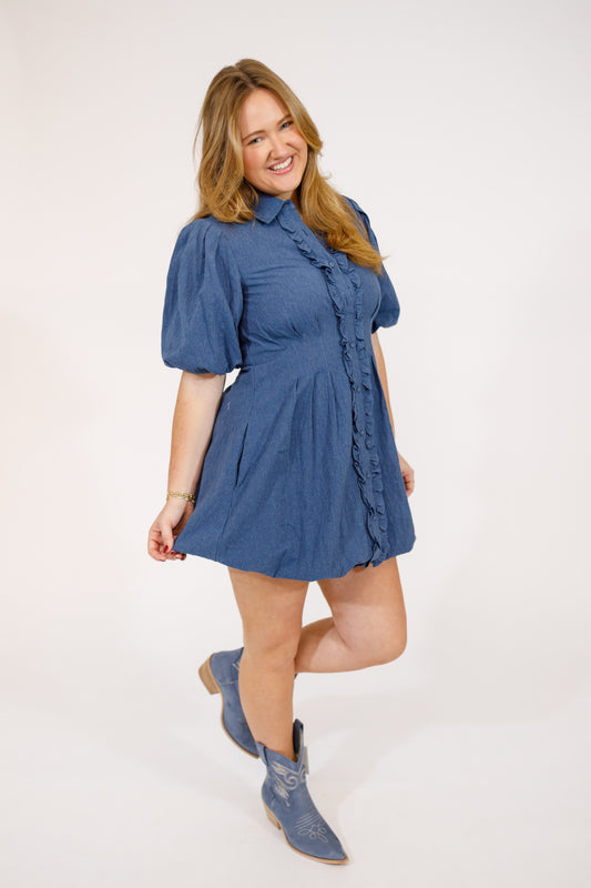 Denim Bubble Hem Dress