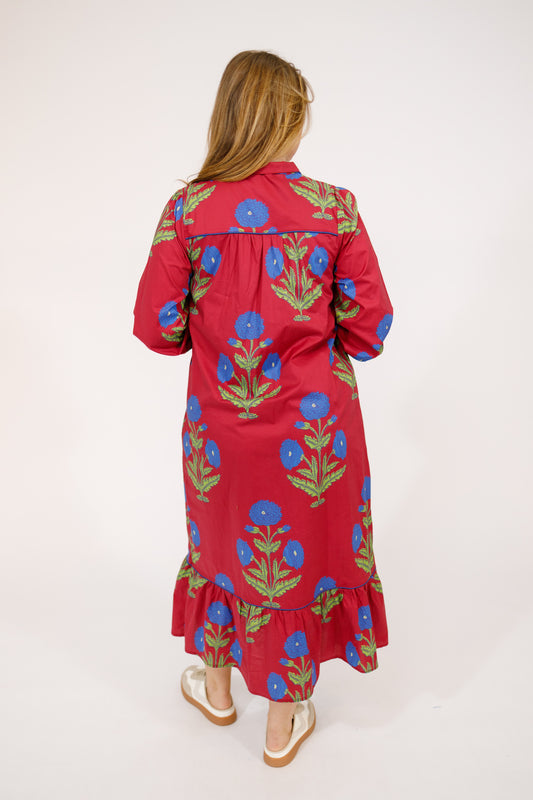 Burgundy Floral High Neck Dress