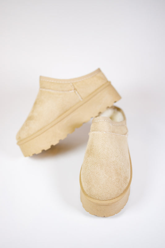 Beige Fur Lined Slip on Shoes