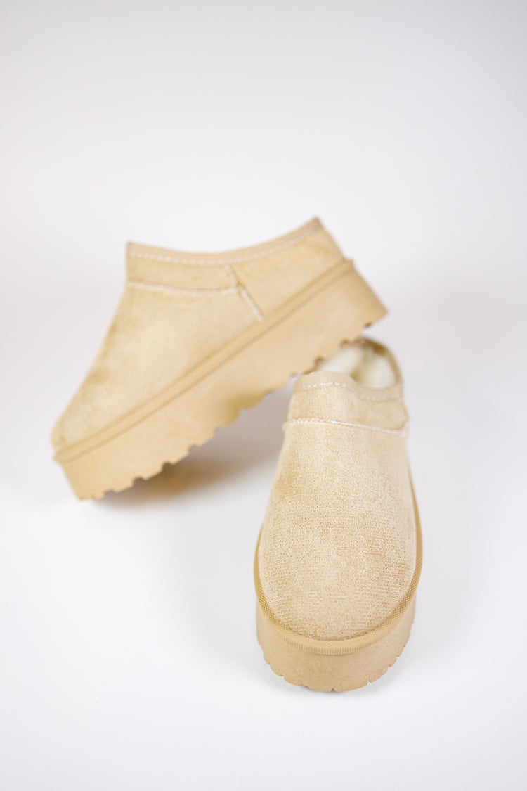 Beige Fur Lined Slip on Shoes