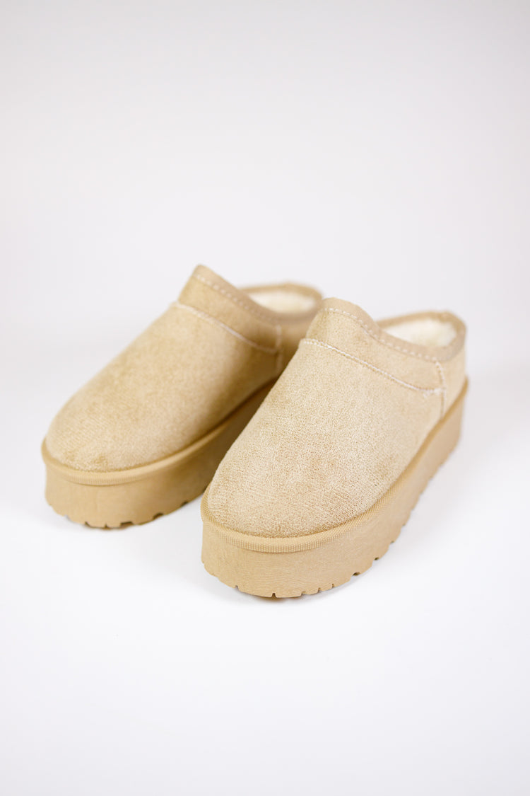 Beige Fur Lined Slip on Shoes
