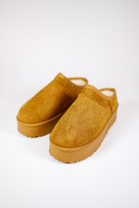 Tan Fur Lined Slip on Shoes