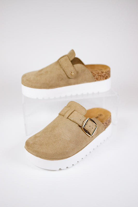 Taupe Platform Clog Sandals