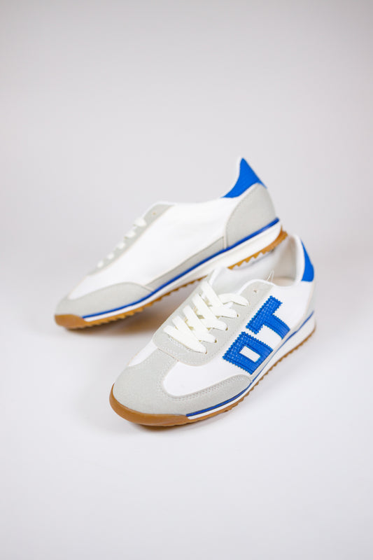 White and Blue Suede Sneakers