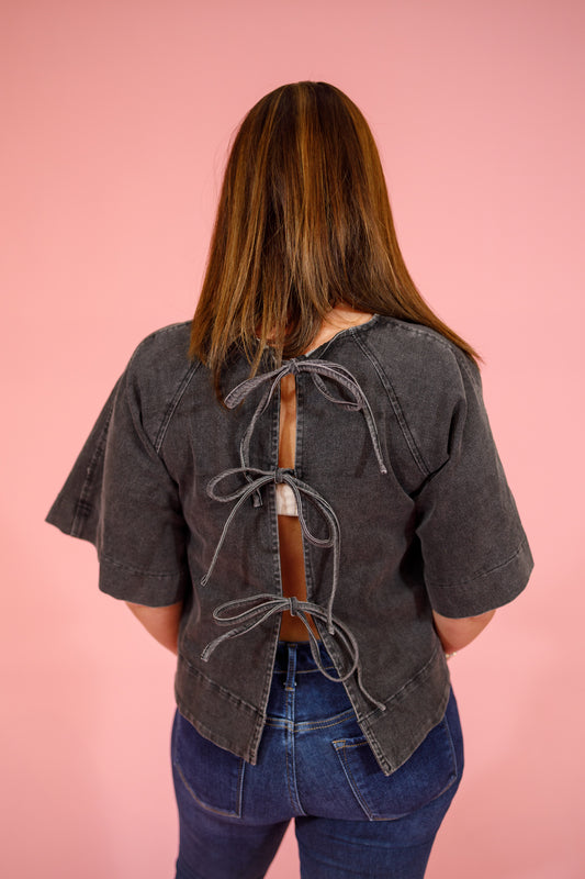 Black Denim Back Tie Top