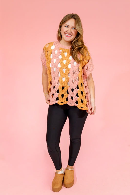 Mauve and Rust Open Knit Sweater Top