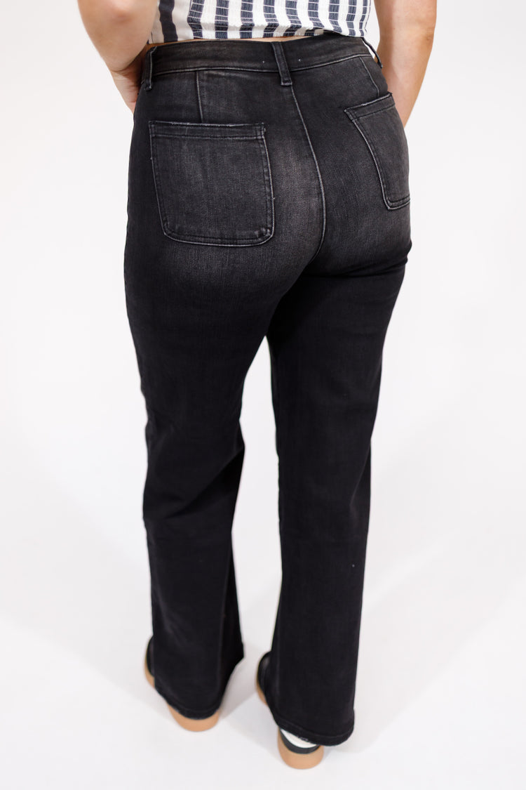 Black Front Pocket Flare Jeans