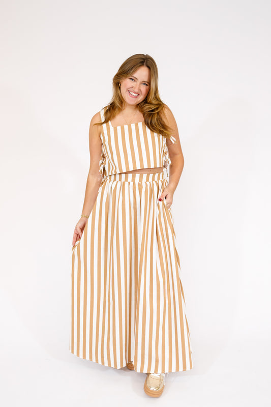 Mocha Vertical Stripe Maxi Skirt Set