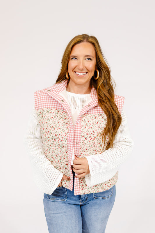 Pink Floral Quilted Vest