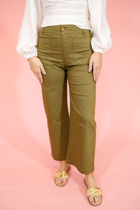Front Pocket Summer Pants, OLIVE