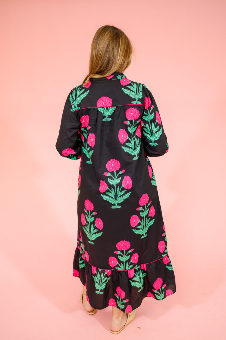 Black Floral High Neck Dress