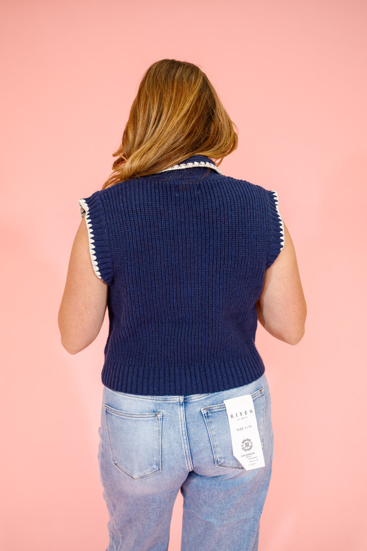 Navy Contrast Stitch Scarf Top