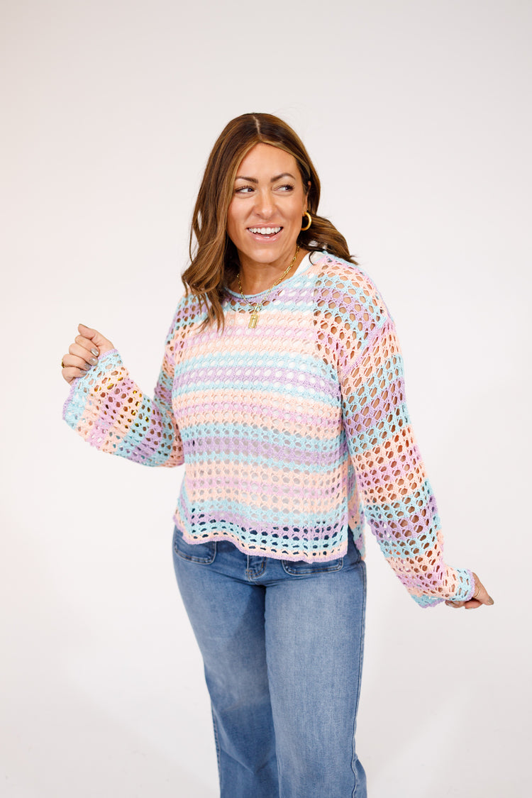 Lavender Multi Open Crochet Top