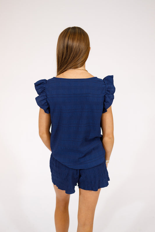Navy Textured Ruffle Set