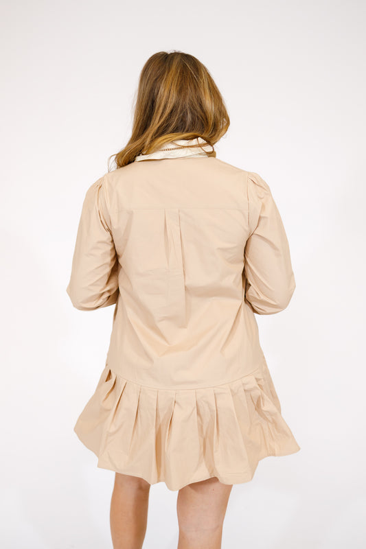 Beige Pleated Collar Dress