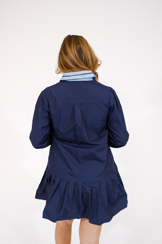Navy Pleated Collar Dress