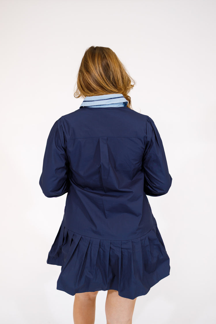 Navy Pleated Collar Dress