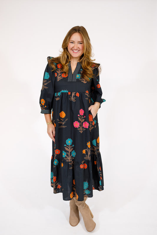 Black Floral Midi Dress