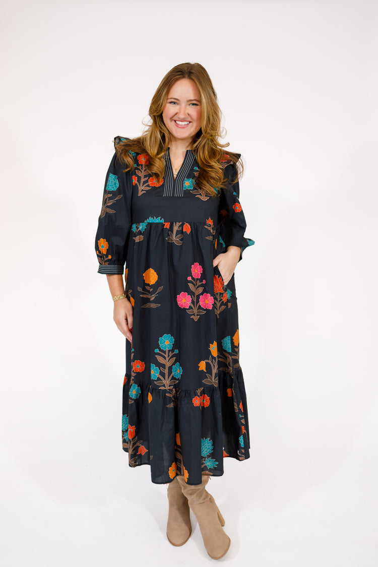 Black Floral Midi Dress