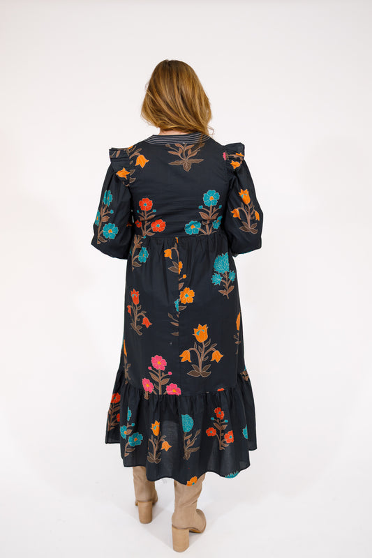 Black Floral Midi Dress