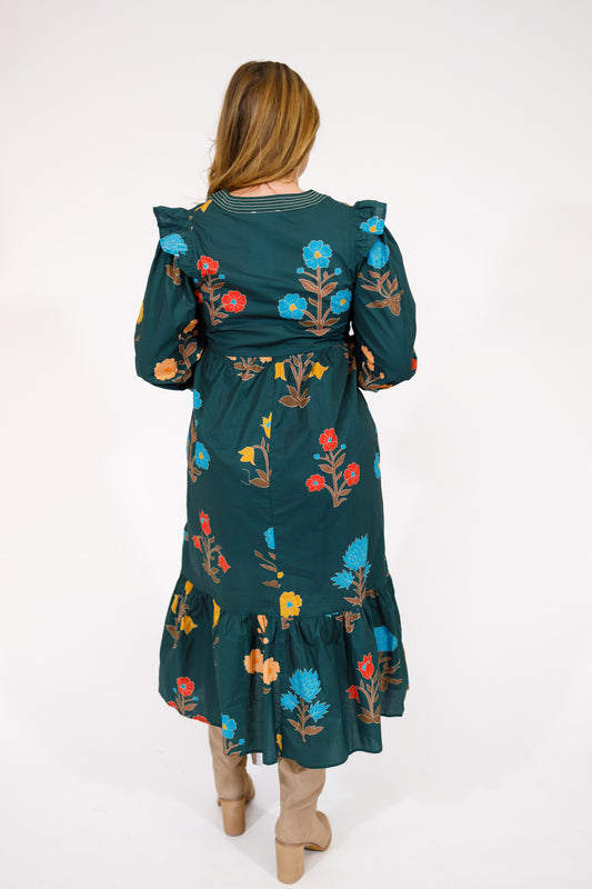 Hunter Green Floral Midi Dress
