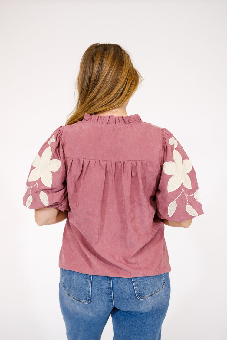 Dark Mauve Floral Suede Top