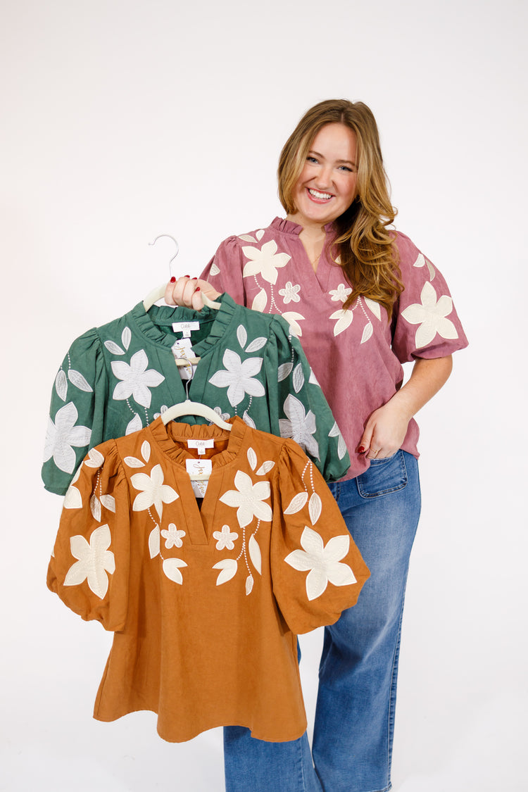 Dark Mauve Floral Suede Top