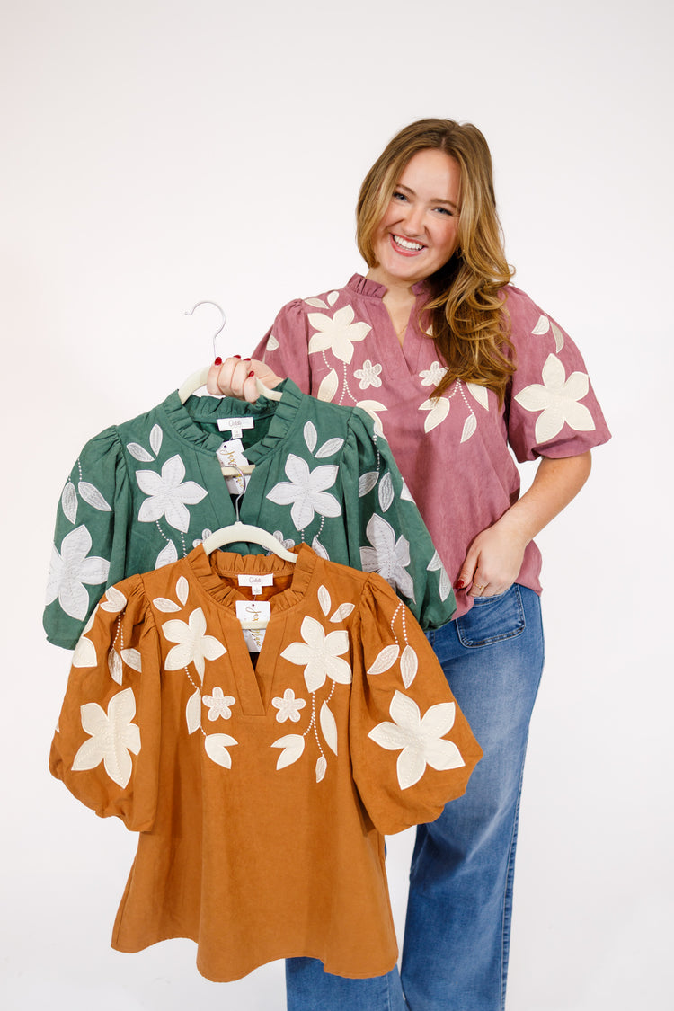 Dark Mauve Floral Suede Top