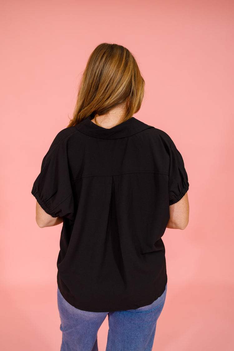 Black Deep Neck Collar Top, S-2XL