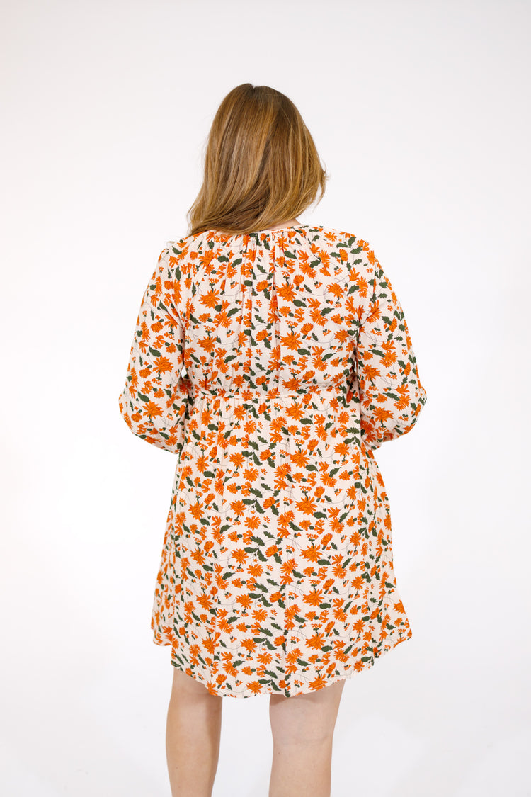 Beige Floral Smock Dress