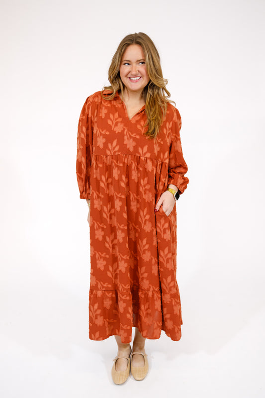 Curvy Rust Floral Midi Dress