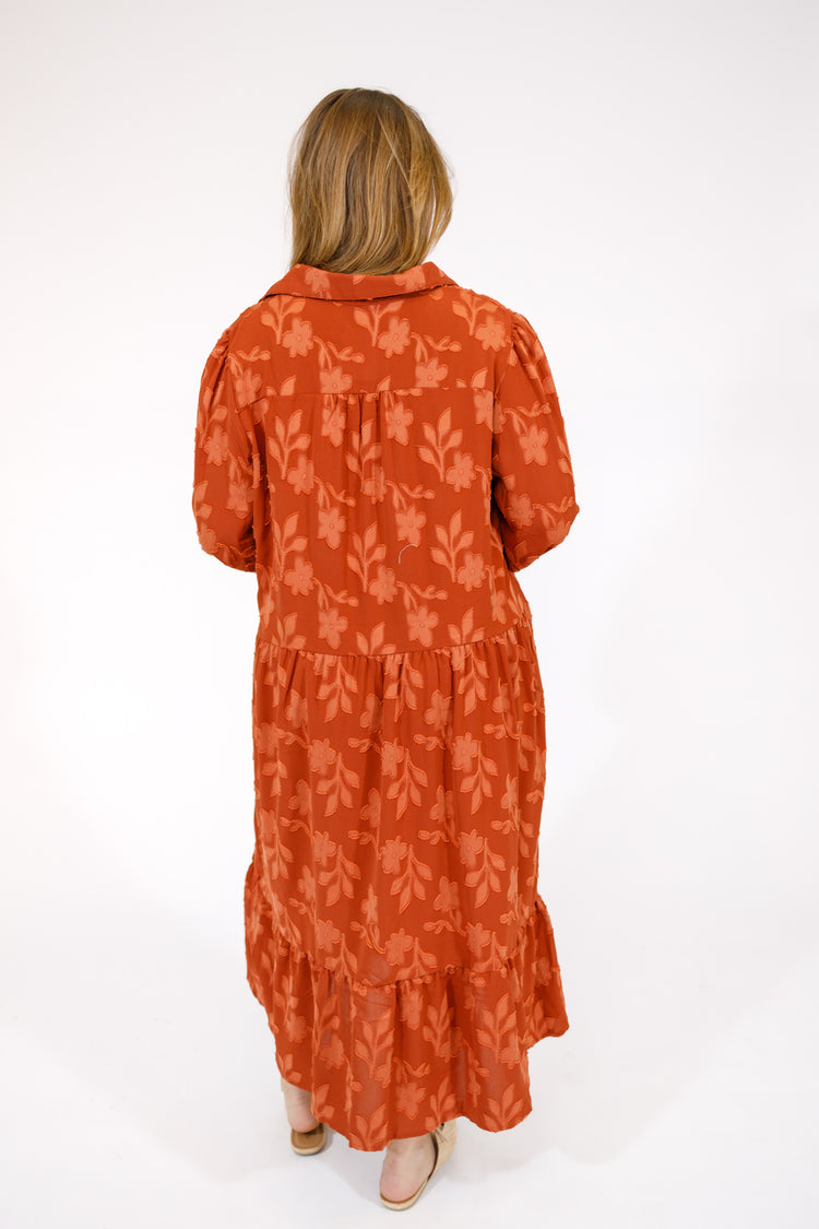 Curvy Rust Floral Midi Dress