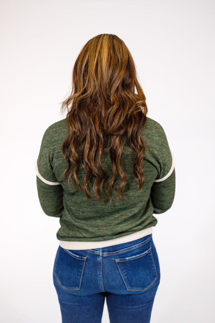 Green Cream Trim Sweater