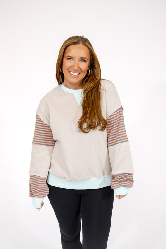 Stripe Sleeve Color Block Sweatshirt