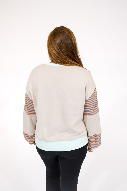 Stripe Sleeve Color Block Sweatshirt