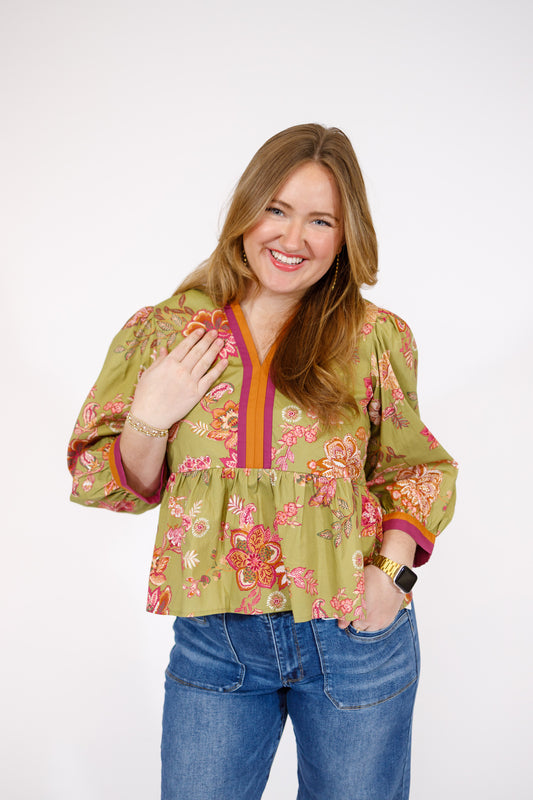 Kiwi Floral Peplum Top
