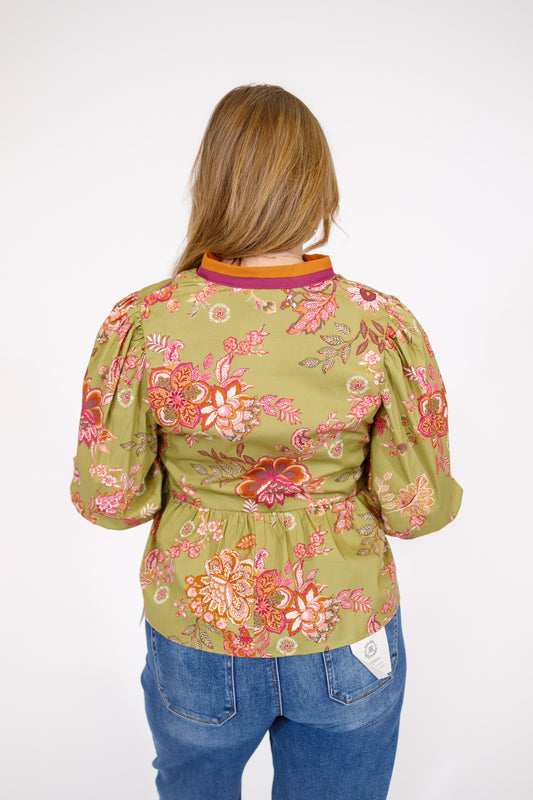 Kiwi Floral Peplum Top