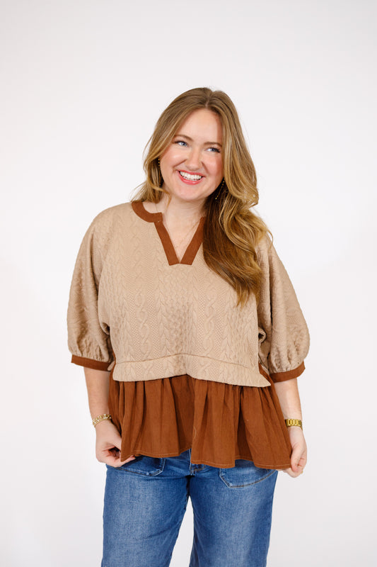 Taupe and Mocha Texture Top