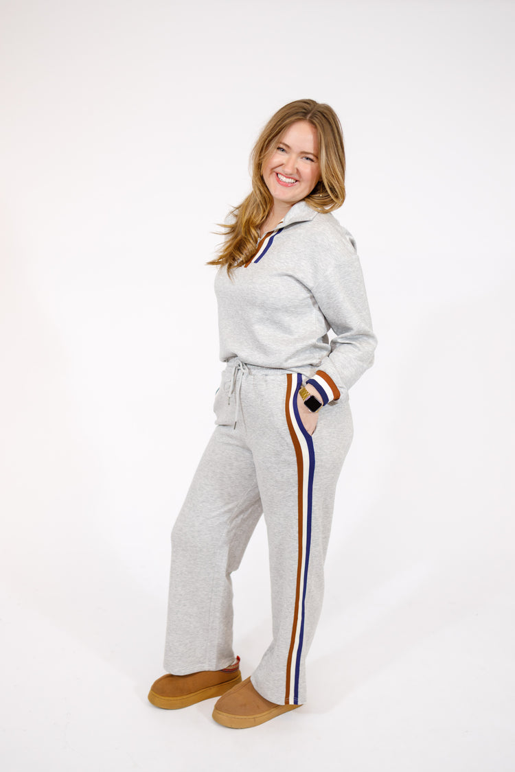 Grey Stripe Detail Pants Set