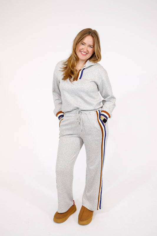 Grey Stripe Detail Pants Set