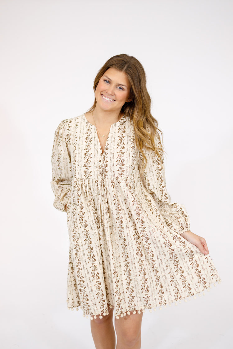 Ivory and Brown Floral Dress