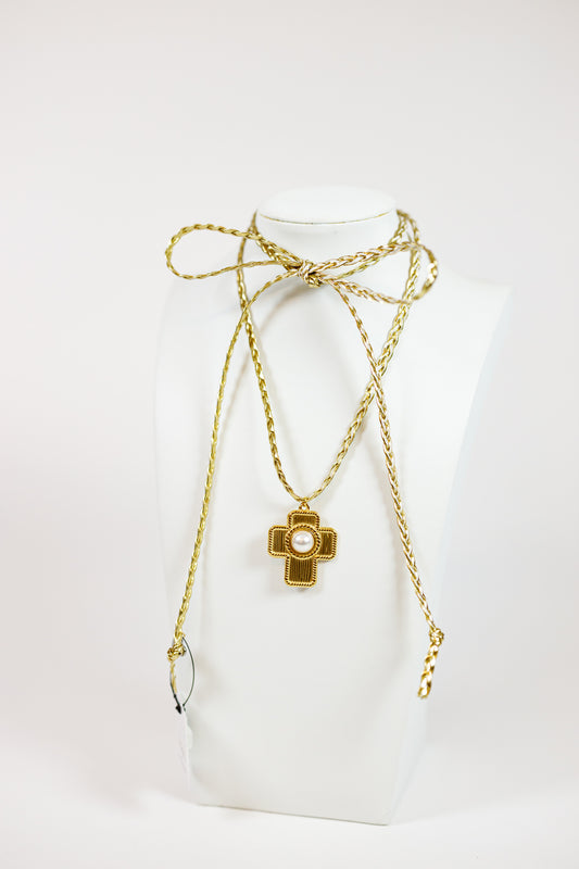 HD Pearl Cross Braided Necklace
