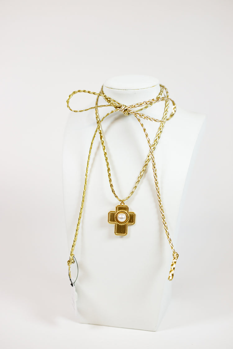 HD Pearl Cross Braided Necklace