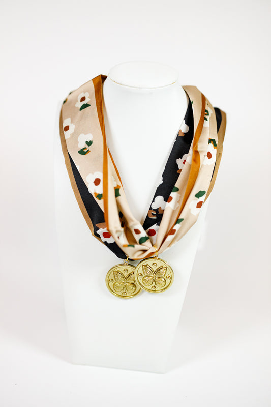 HD Butterfly Charm Flower Scarf Necklace, VARIOUS