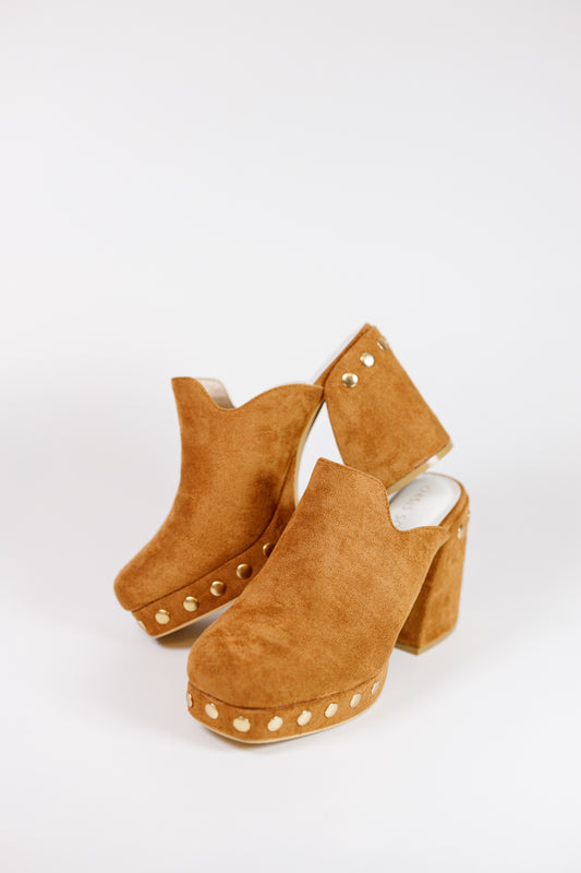 Camel Studded Clog Mules