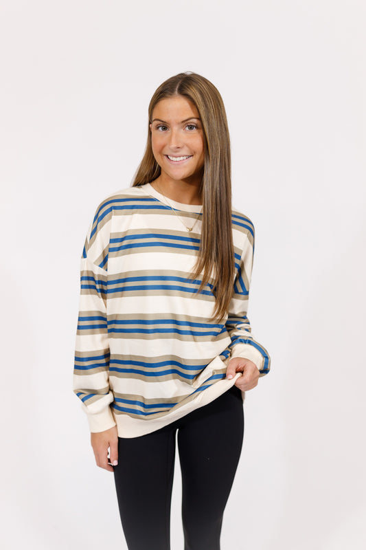 Khaki + Blue Striped Top