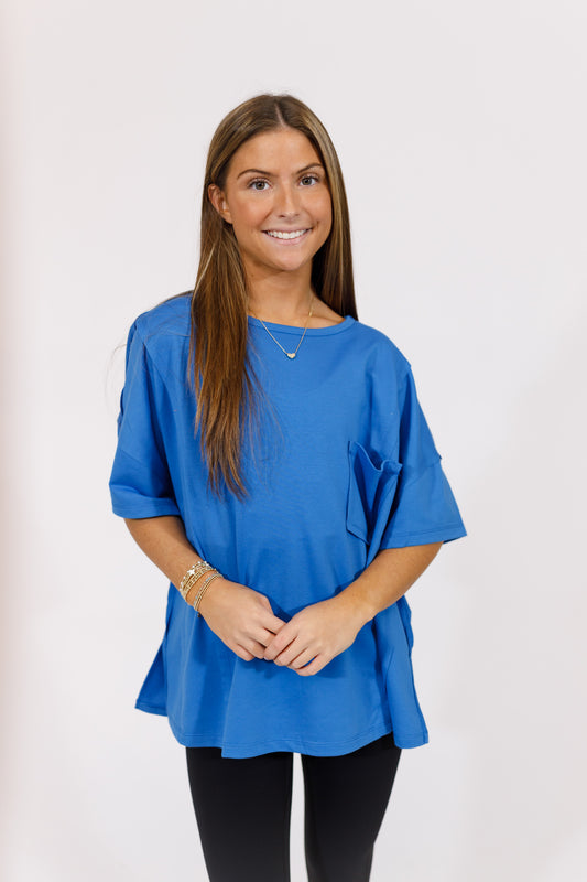 Blue Oversized Pocket Top