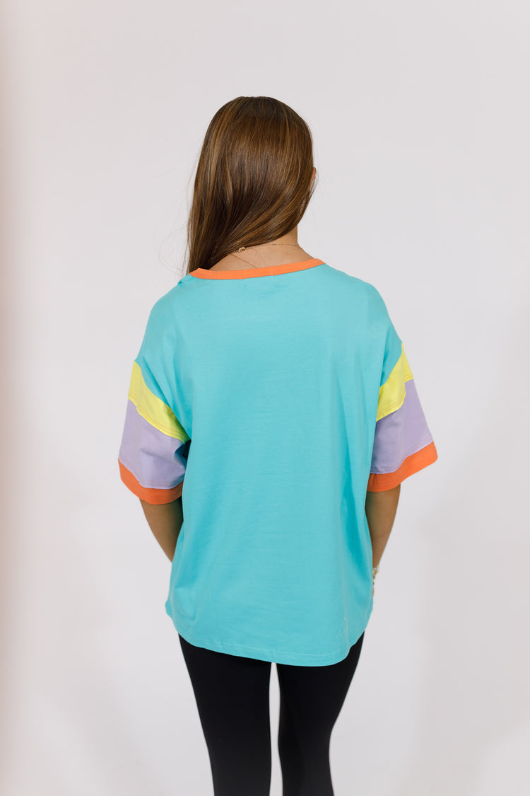 Blue Color Block Sleeve Top